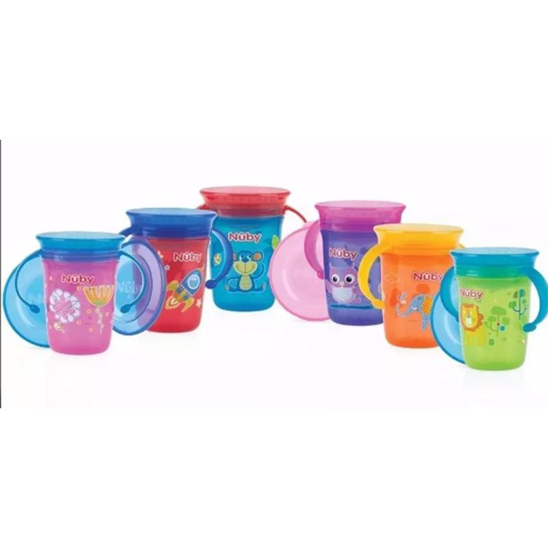 Tazza Wonder 360 Nuby Con Manici E Coperchio - Azzurro, 240 Ml Per Bambini